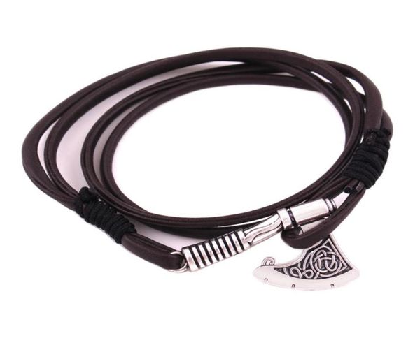 2018 Fashion Silver Charm en cuir bidomout Viking Amulet Slave Sword Axe Pendante bouclier Bracelet Pendante Jewelry9228570