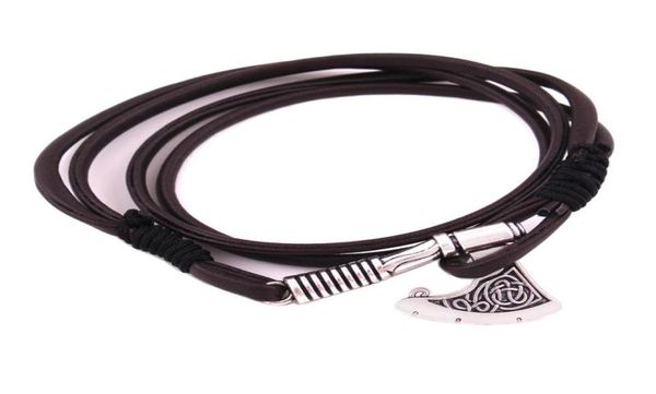 2018 mode argent breloque en cuir bibelot Viking amulette esclave épée hache pendentif bouclier pendentif Bracelet bijoux 9748246
