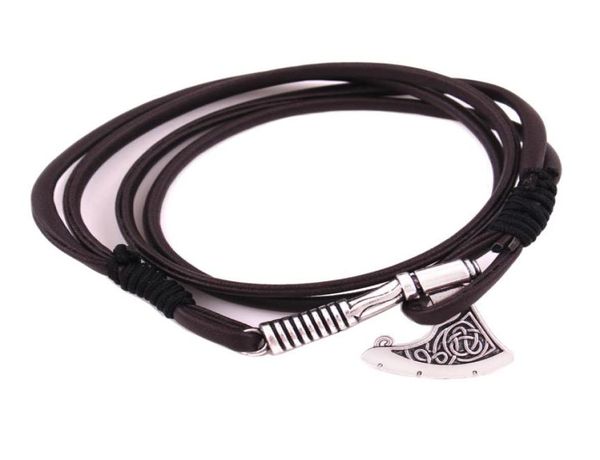 2018 mode argent breloque en cuir bibelot Viking amulette esclave épée hache pendentif bouclier pendentif Bracelet bijoux 9749543
