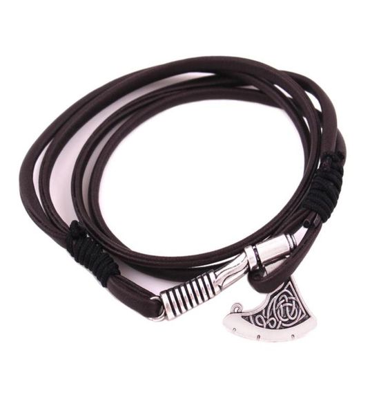 2018 mode argent breloque en cuir bibelot Viking amulette esclave épée hache pendentif bouclier pendentif Bracelet bijoux 9791610