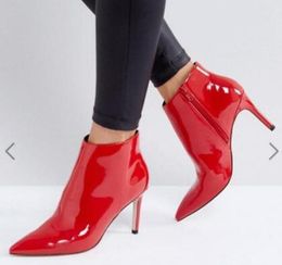 2018 mode femmes bottes rouges zip up bottes femmes bottines talon mince bottes en cuir rouge dames chaussures habillées bout pointu 10cm talon