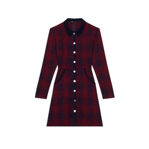 2018 Frankrijk Tweed Plaid Print lange mouwen Turn-down Collar Lady Shirt One Piece Jurken Damesjurk MSO6 Fall Herfst