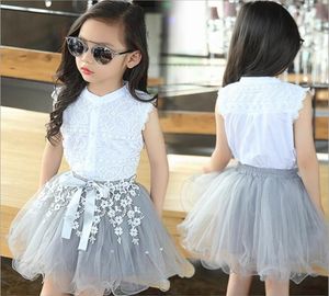 2018 filles été dentelle enfants robe pour fille sans manches haut Tutu robe 2 pièces enfant vêtements mode princesse enfants tenues vêtements8673725