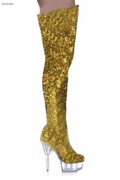 2018 paillettes dames bottes longues brillant bling bling bottes zippé sur le genou haute femmes chaussons talon mince cuisse haute plate-forme chaussons