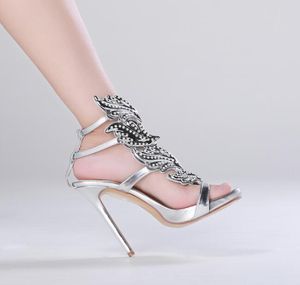 2018 Or Argent Strass Femmes talons hauts Gladiator Sandales Été Nouveau Bout Ouvert Talons Hauts Chaussures De Mariage Femme chaussures de fête