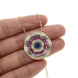Magnifique bohémien coloré CZ, bijoux à la mode, rempli d'or, pendentif rond, Long collier en cristal, cadeaux 340R, 2018