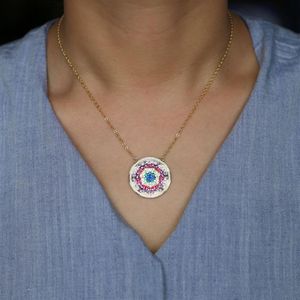 Magnifique bohémien coloré CZ, bijoux à la mode, rempli d'or, pendentif rond, Long collier en cristal, cadeaux 263I, 2018