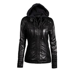 2018 gothic faux lederen jas vrouwen hoodies winter herfst motorfiets jas zwarte bovenkleding faux lederen pu jas heet
