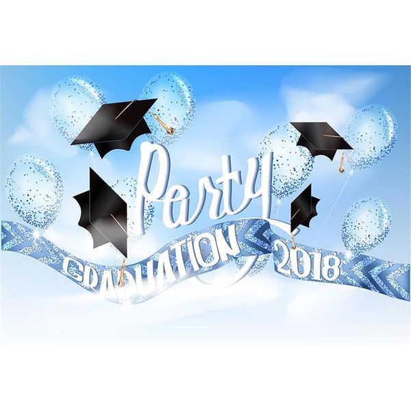 2018 Graduation Party Photo Booth fond imprimé bleu ciel ballons Bachelor Caps enfants enfants photographie studio décors