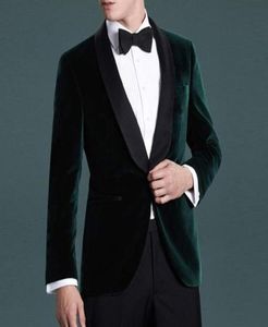 2018 Green Velvet Wedding Formal Men Suits voor bruidegomkleding zwarte sjaal revers een knop bruiloft bruidegom Tuxedos jasbroek1652681