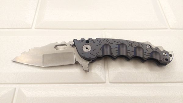 Heeter Knifeworks Man Of War Cuchillo plegable pesado M-O-W Lijado S35VN Hoja Mango de titanio azul Cuchillos personalizados para exteriores Herramientas tácticas para acampar Bolsillo EDC