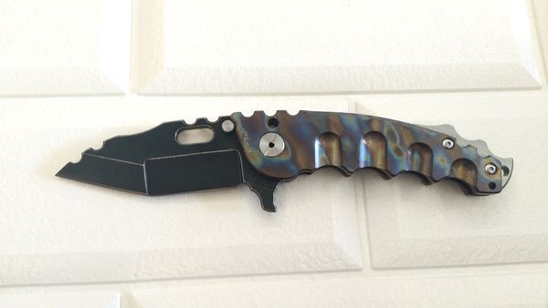 Heeter Knifeworks Man Of War M-O-W Cuchillo plegable pesado Negro S35VN Blade TC4 Mango de titanio Cuchillos personalizados para exteriores Herramientas tácticas para acampar Pocket EDC