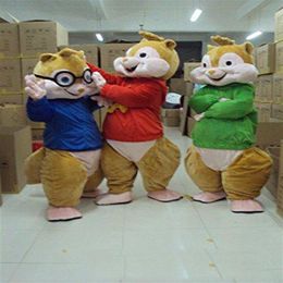 2018 haute qualité Alvin et le costume de mascotte Chipmunks Chipmunks Cospaly personnage de dessin animé adulte costume de fête d'Halloween Carniva255U