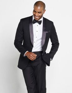 2018 Hoge Kwaliteit Black Mens Bruiloft Past Bruidegom Tuxedos Groomsmen Sjaal Revers Beste Man Blazer Mens Bruiloft Past (jas + Broek + Tie)