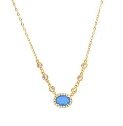 2018 Joya de moda de altura de alta calidad Fuego azul Opal Gemstone Cz Cabecillo de piedra de collar chapada en collar chapada de oro