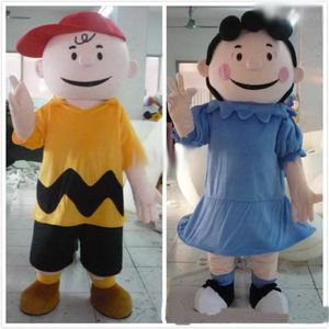 2018 Hoge kwaliteit EVA Materiaal Helm in natura schieten stripfiguur Charliee Brown mascotte Lucyi volwassen menselijk kostuum303B