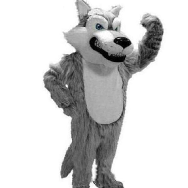 2018 haute qualité loup gris mascotte mascotte Costumes Halloween dessin animé adulte taille longue peluche loup Aniaml fantaisie fête Dress2464