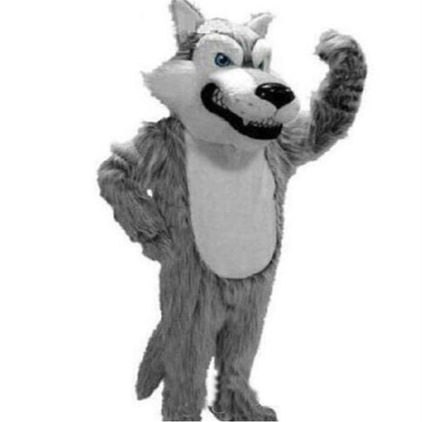 2018 haute qualité loup gris mascotte costumes de mascotte Halloween dessin animé adulte taille longue peluche loup Aniaml fantaisie fête Dress217g