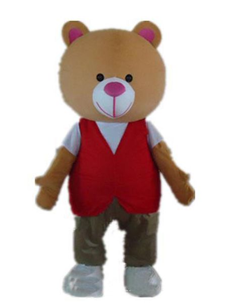2018 Costume de mascotte d'ours chaud de haute qualité avec une chemise blanche et un gilet rouge pour adulte à porter