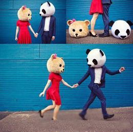 2018 Hoge kwaliteit Hot Accessoire Panda Teddy Bear Heads Costume Mascot Cartoon voor Lover
