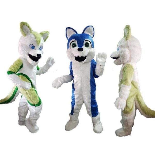 2018 Costume de mascotte de loup Husky de haute qualité Top qualité taille adulte Cartoont chien chien bleu Costumes de fête de carnaval de Noël4583625
