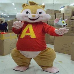 2018 Hoge kwaliteit Mooie Bruin Alvin en de Chipmunks Muizen Rat Chipmuck Mascot Kostuum Mascotte Met Blij Gezicht Adult336y
