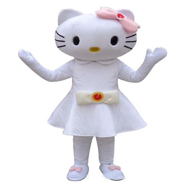 2018 Costume de mascotte de haute qualité Kitty mignon Halloween Noël Anniversaire Personnage Costume Robe Animal Chat Blanc Mascotte Ship2656