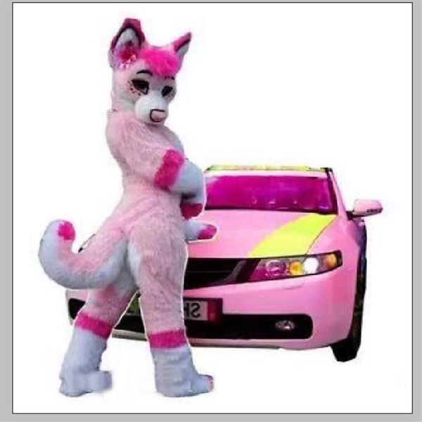 2018 haute qualité ohlees image réelle po rose Fursuit Husky loup halloween costumes de mascotte personnage tête fantaisie fête cos275D