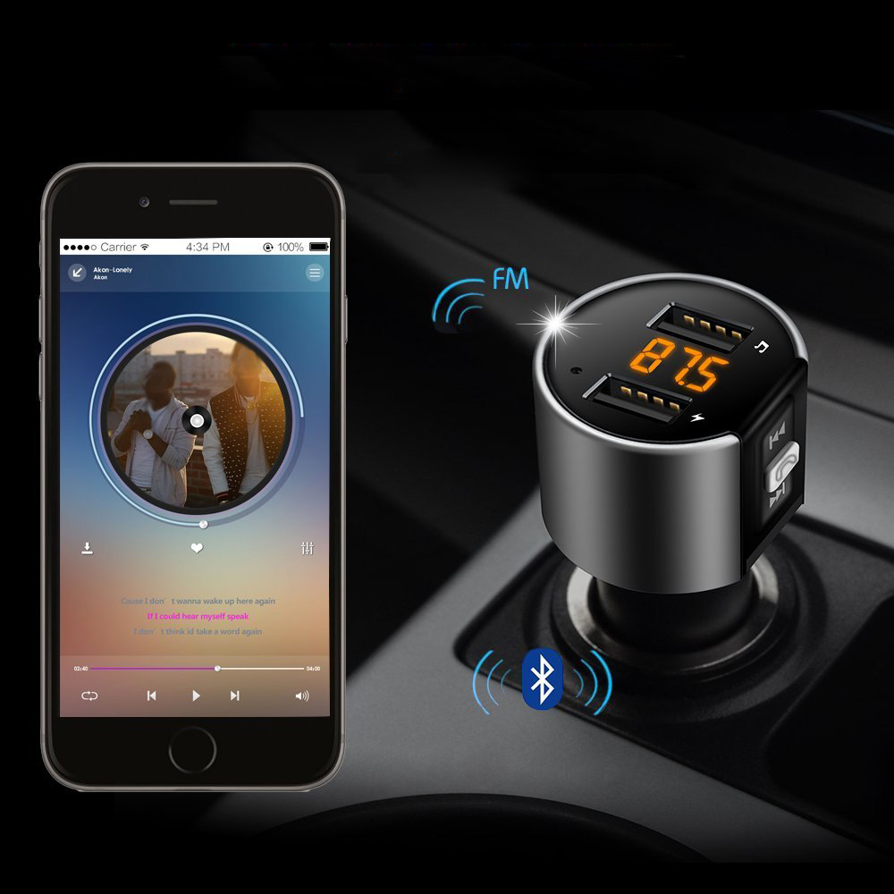 Lecteur MP3 de voiture Bluetooth Handsfree Kit Emetteur FM Transmetteur Cigréette Dual USB Chargement de la batterie Détection de la batterie U Disk Play