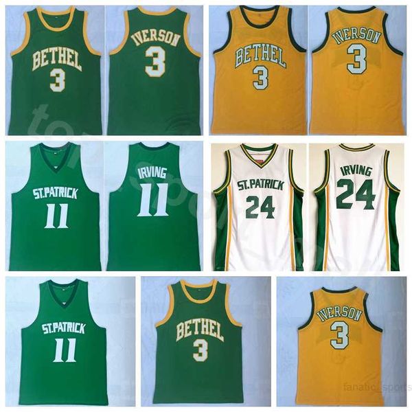 Lycée 2018 St Patrick Kyrie Irving Jerseys 11 hommes basket-ball Bethel Allen Iverson Jerseys 3 24 équipe verte jaune cousue de haute qualité