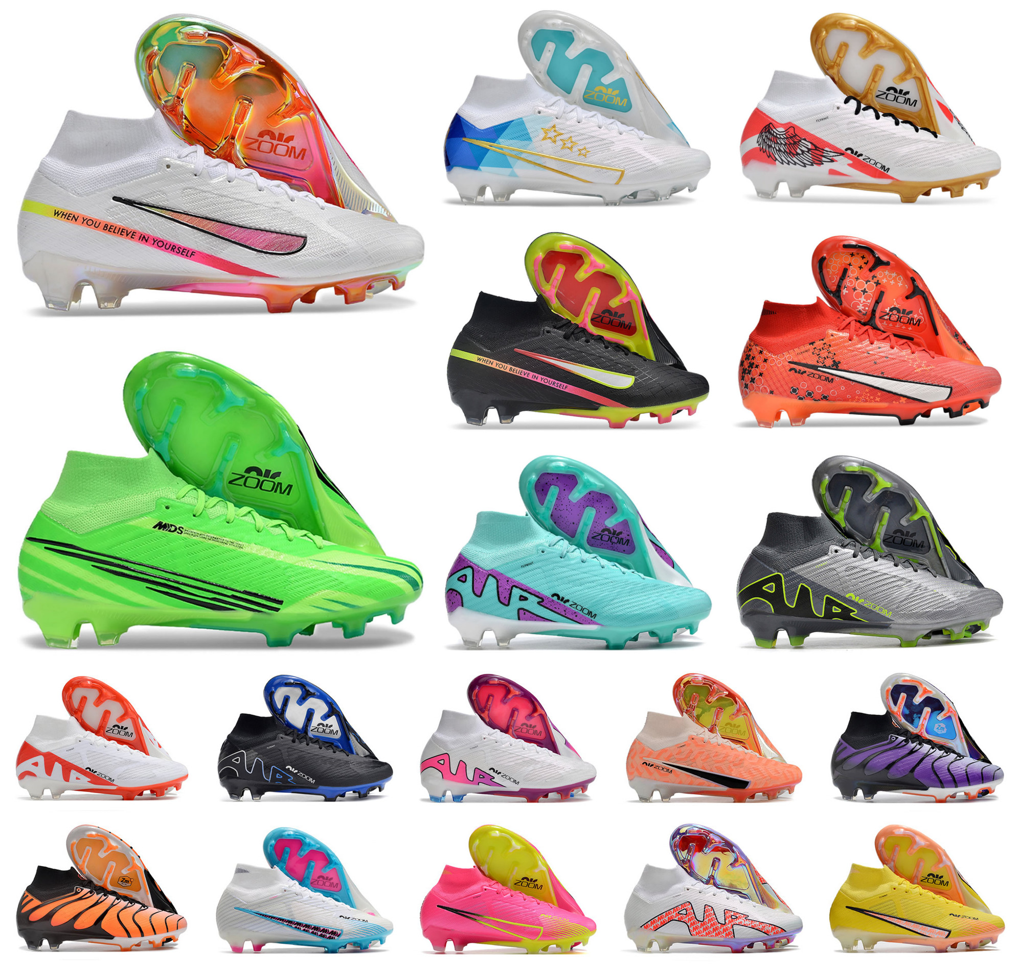 Mens Futebol Futebol Sapatos Superfly IX 9 360 Elite FG XXV 25º Aniversário Pacote Luminoso Mulheres Meninos Botas Altas Chuteiras US6.5-11