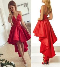 2018 Hilo Red Cocktail Dress Sexy Spaghettistrap Lace Satin Sort Front Long Back Prom jurk goedkope formele jurken Robe de soiree8175050