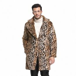 2018 caliente nuevos hombres invierno Camoue traje cuello cálido imitación piel de conejo Lg abrigo leopardo chaqueta para hombre suelta Casual abrigo masculino e3E4 #