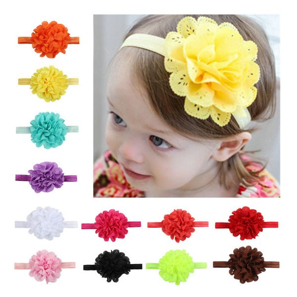 12 couleurs mélangées grandes fleurs bandeaux en tissu bébé enfants bâtons de cheveux élastiques enfants accessoires