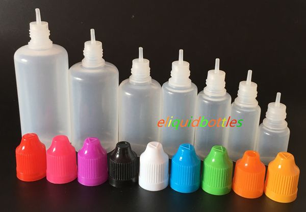 2018 Vente Hot eliquid PE Bouteilles 5ml 10ml 15ml 20ml 30ml 50ml 60ml Contenants de plastique liquide E e moins cher jus Bouteille Livraison gratuite