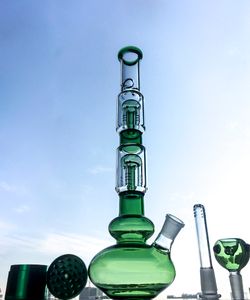 2018 Vente Chaude Vert Droit Grand Bong Avec Double Couche Quatre Bras Arbre Perc Tuyau D'eau GB1218