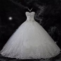 Kant Rhinestone Vintage Plus Size Trouwjurk Lace Up Bridal Jurken Robe de Mariage QC1095