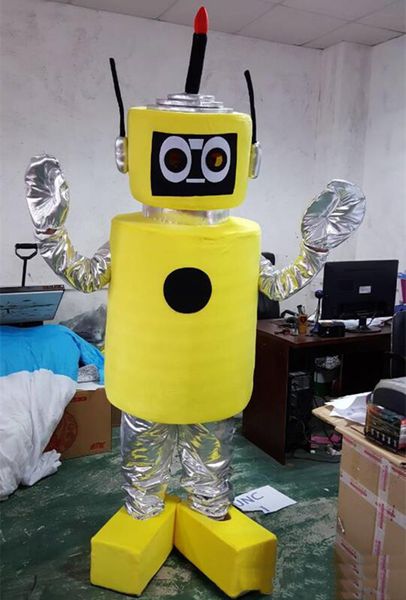 2018 Vente chaude Costume de mascotte de robot plex jaune avec un personnage de dessin animé de taille adulte, déguisement de fête