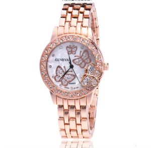 2018 Hot Sales Gold Silvery Rose Gold Luxurious Crystal Butterfly Steel Strip Polshorloge Hoogwaardige Mode Vrouw Quartz Polshorloge