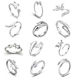 Offres spéciales placage 925 bagues en argent Sterling dauphins ailes de libellule de l'ange amour renard papillon ouverture bague réglable