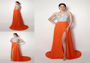 2018 en stock robes de bal de concepteur orange de moins de 50 Vneck Robes de soirée côté cristaux fractionnés Backless Robes de soirée Long Party For1091712