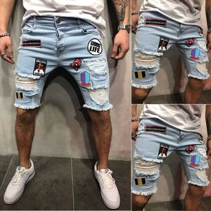 Jeans 2018 Shorts hommes Cool Street Clothes Mens Jeans Stretchy Ripped Skinny Biker détruit Shorts en denim enregistrés 4O4E