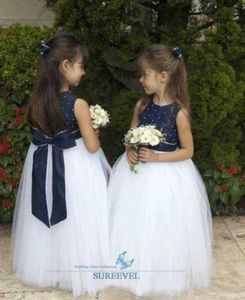 Kant bloem meisje jurken voor bruiloft heilige eerste communie jurken vloer lengte feestjurken Half mouwen Pageant jurken voor meisjes