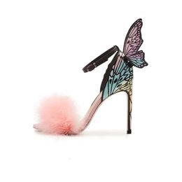 2018 livraison gratuite dames brevet cuir haut talon plume rose rose solide papillon ornements sophia webster sandals chaussures colou 7a9