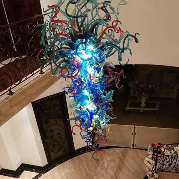 Lámparas Candelabros grandes Iluminaciones LED CE UL Luces de Murano sopladas Artesanía Arte Araña de cristal Iluminación para escaleras de hotel