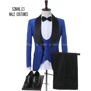 2018 dernier manteau pantalon conception sur mesure classique bleu royal fleur hommes costumes de mariage meilleur homme blazer costume de marié smokings costumes de soirée de bal
