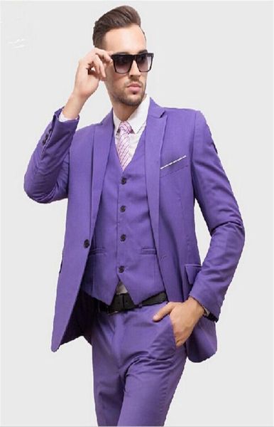 2018 Dernière couche Pant Design Purple Pink Men Suit Slim Fit Groom Tuxedo 3 Pieds Custom Wedding Suits Prom Blazer Terno6287705