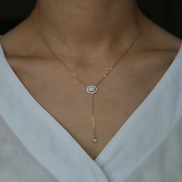 2018 dernière conception collier plaqué or pour femmes bijoux de haute qualité cz opale pierre femmes européennes long Y lariat collier style