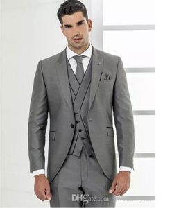 2020 One Button Wedding Tuxedos Mens Suits voor Bruiloft Bruidegom Jurk Op maat gemaakte Beste Mannen Dragen GroomsMen Suit (Jack + Pants + Vest)