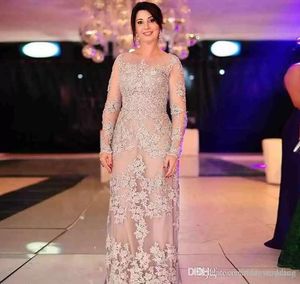 2019 Lange Mouwen Moeder van de Bruid Jurken Arabische Sheer Neck Formele Godmother Evening Bruiloft Gasten Gasten Plus Size Custom Made